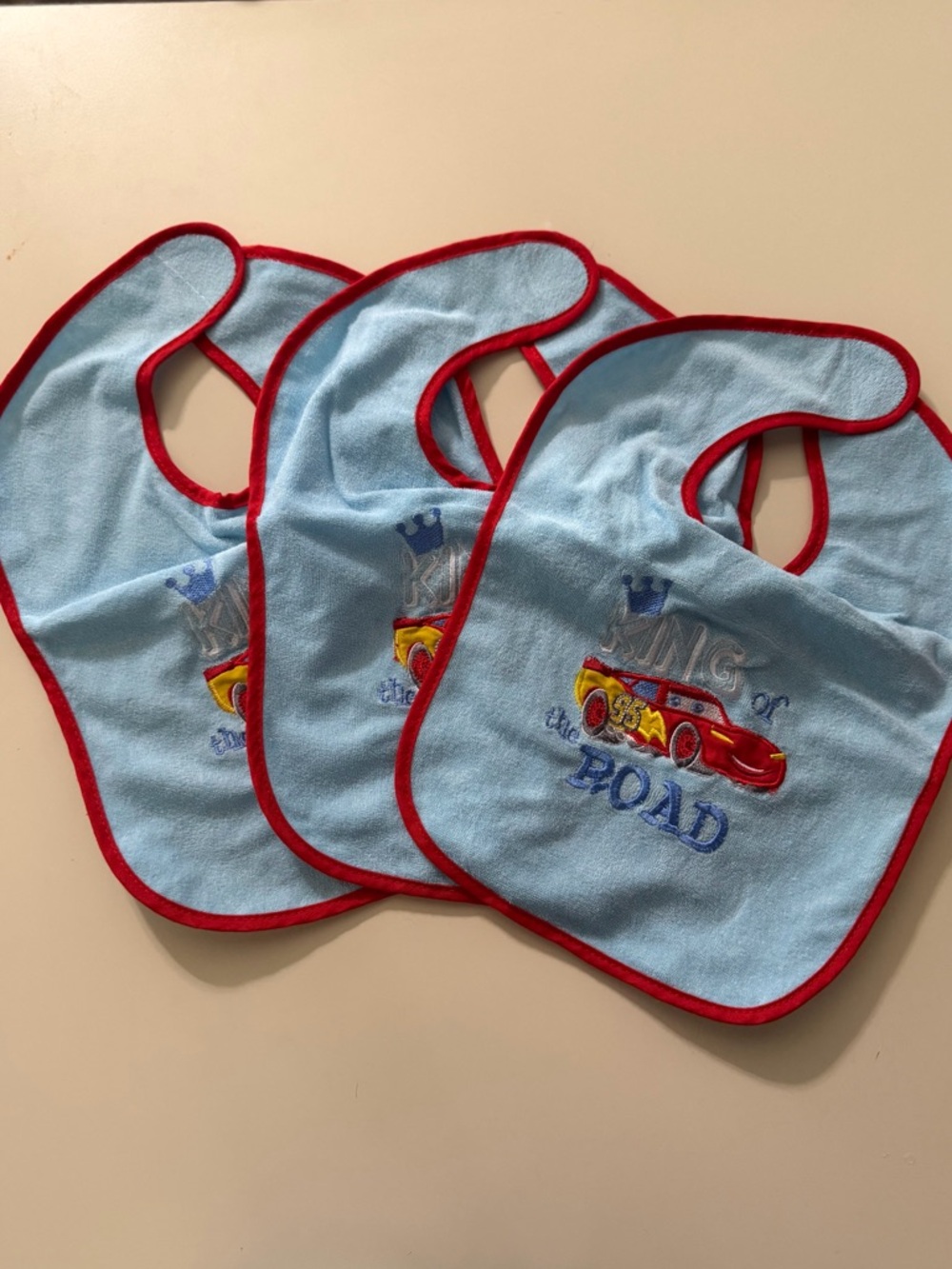 Light Blue Kids Bib with Disney “Cars” Embrodiary set of 3